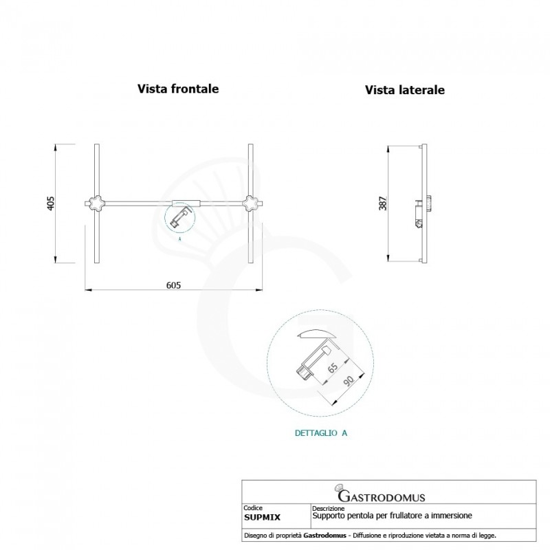 Supporto pentola per frullatore a immersione vista frontale e laterale