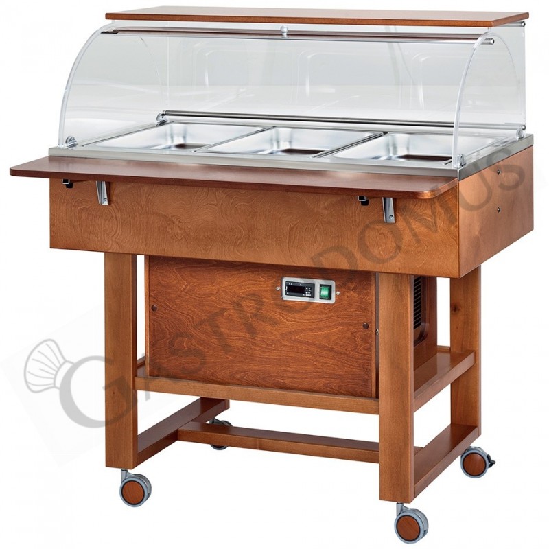 Carrello refrigerato in legno con cupola in plexiglass +2°C/+10°C - L 1110 mm x P 1120 x H 1260 mm Carrello refrigerato in legno con cupola in plexiglass +2°C/+10°C - L 1110 mm x P 1120 x H 1260 mm