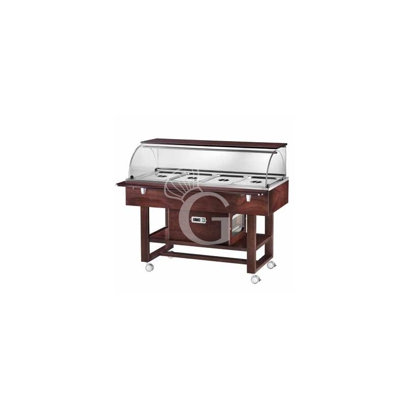 Carrello espositore refrigerato in legno con cupola in plexiglass -5°C/+5°C - L 1480 mm x P 1120 mm x H 1260 mm