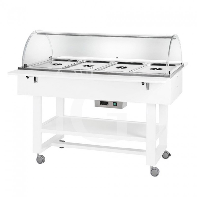 Espositore caldo bagnomaria in legno con cupola per 4 bacinelle GN1/1 e temperatura +30°C/+90°C