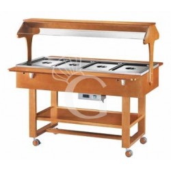 Espositore caldo bagnomaria in legno con cupola per 4 bacinelle GN1/1, temperatura +30°C/+90°C