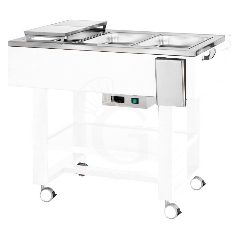 Espositore caldo bagnomaria in noce per 3 bacinelle GN1/1 - L 1230 mm x P 650 mm x H 950 mm