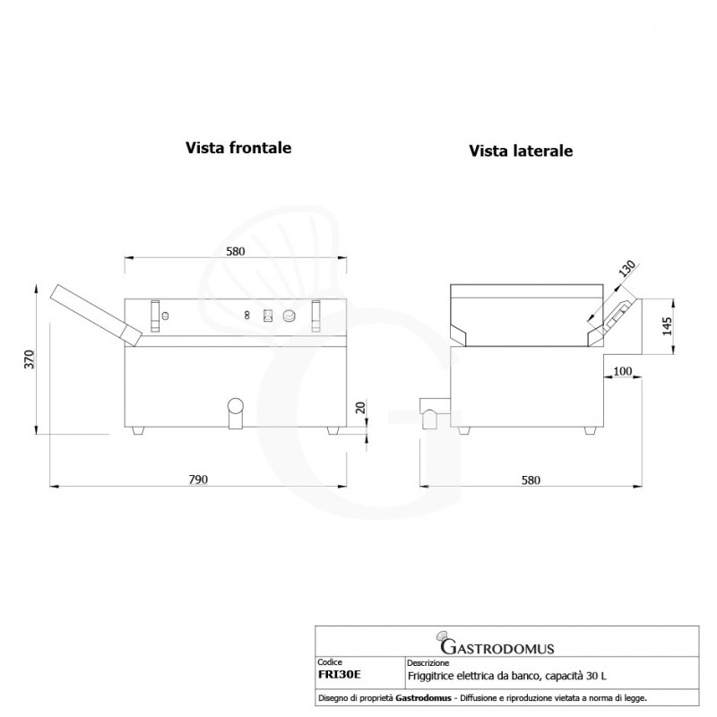 Friggitrice elettrica da banco con 1 vasca capacità 30 LT con controllo temperatura, 4800 W, Monofase
