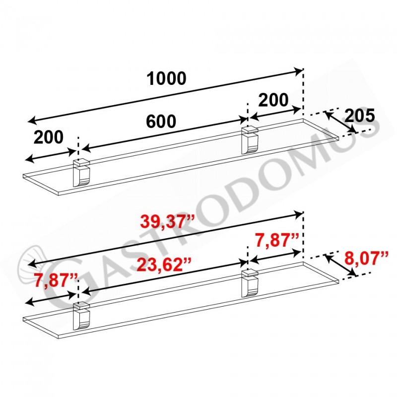 Mensola in vetro lineare L 1000 - mod. 212102393