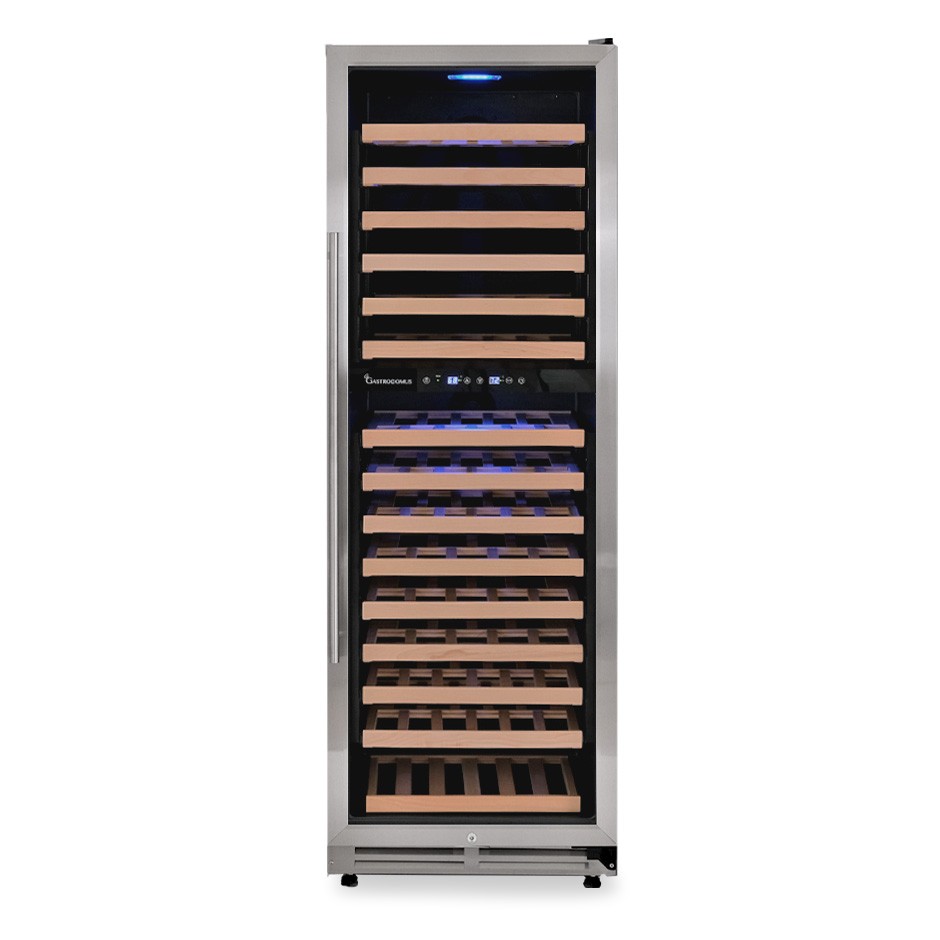 Cantina Vino da incasso Ventilata doppia temperatura porta inox 420 LT 15 ripiani 165 bottiglie +5°C/+22°C