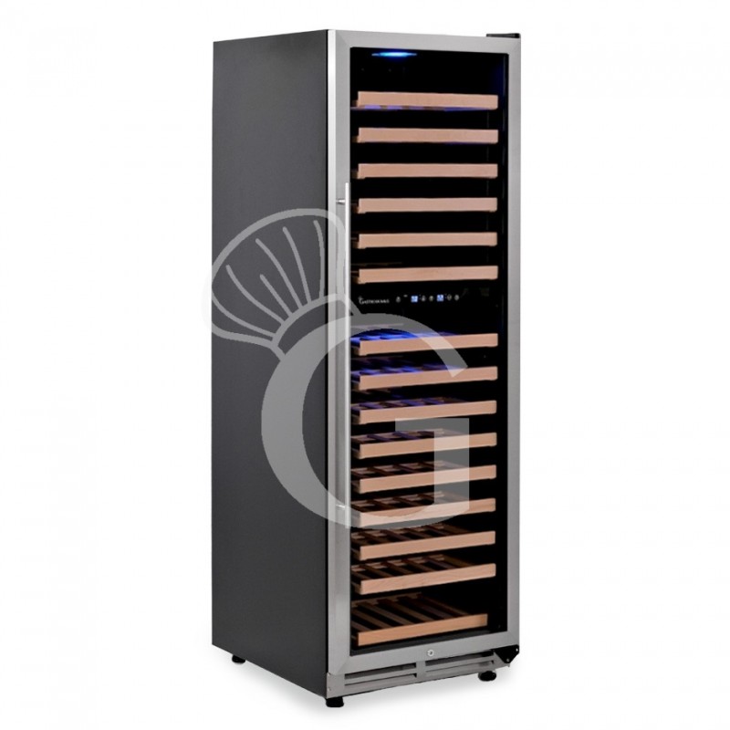 Cantina Vino da incasso Ventilata doppia temperatura porta inox 420 LT 15 ripiani 165 bottiglie +5°C/+22°C