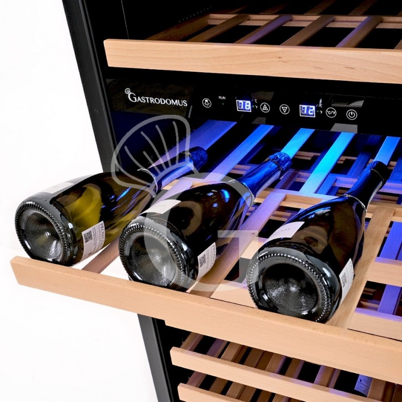 Cantina Vino da incasso Ventilata doppia temperatura porta inox 420 LT 15 ripiani 165 bottiglie +5°C/+22°C