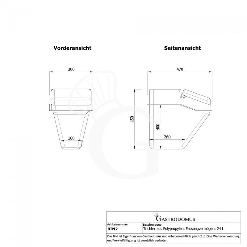 Tramoggia in polipropilene da scaffale capacità 24 L - L 470 mm x P 300 mm x H 450 mm