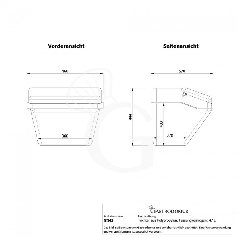 Tramoggia in polipropilene da scaffale capacità 47 L - L 570 mm x P 460 mm x H 444 mm