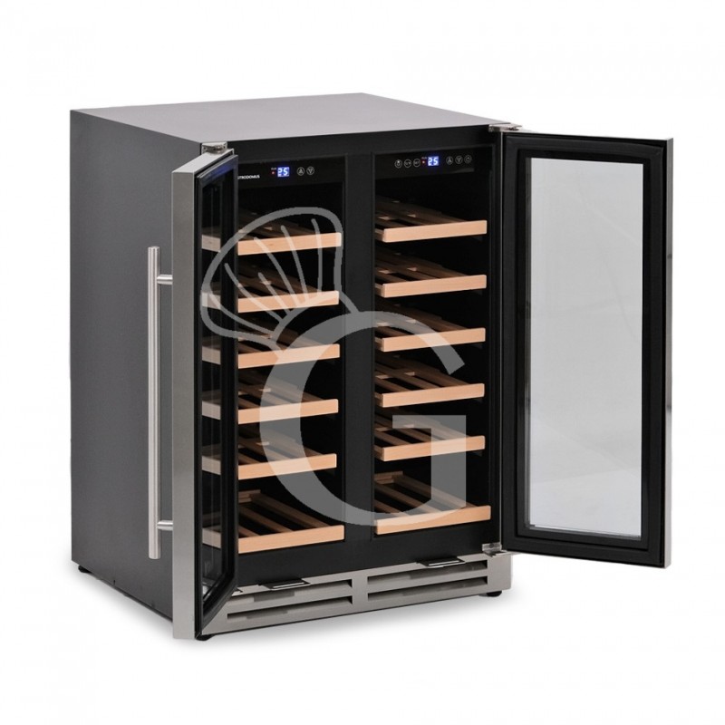 Cantina Vino da incasso Ventilata doppia temperatura porta inox 120 LT 12 ripiani 36 bottiglie +5°C/+22°C