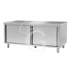 Tavolo armadiato in inox 2 porte scorrevoli, misure 1900x700mm