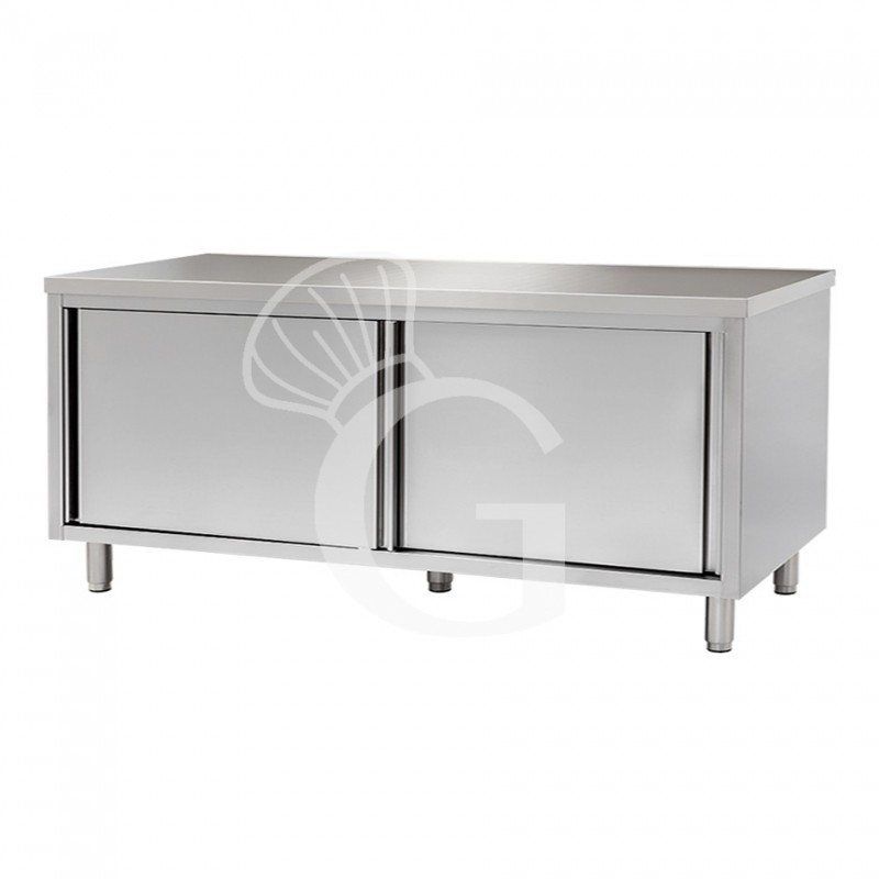 Tavolo armadiato in inox 2 porte scorrevoli, misure 1900x700mm Tavolo armadiato in inox 2 porte scorrevoli, misure 1900x700mm