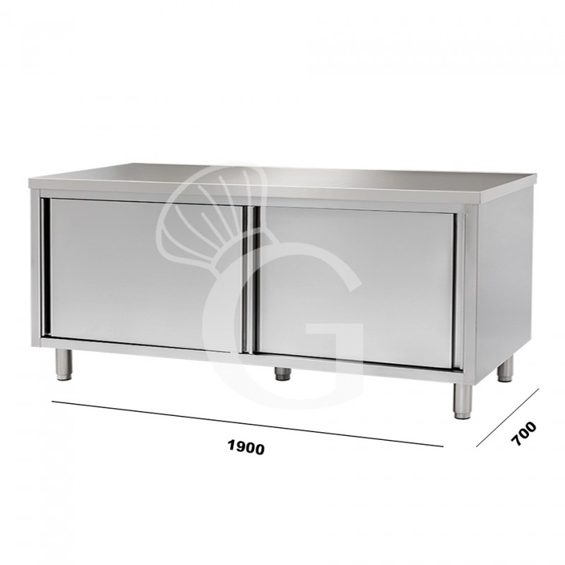 Tavolo armadiato in inox 2 porte scorrevoli mis.1900x700