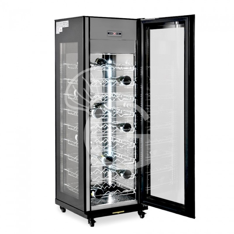 Cantinetta per vino refrigerazione ventilata struttura in acciaio vetro curvo 81 bottiglie +5°C/+18°C