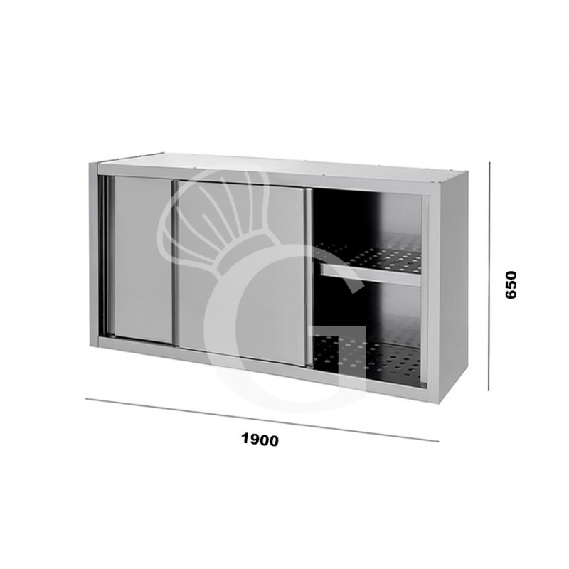 Pensile inox con scolapiatti, porte scorrevoli, misure 1900x400xH650mm per cucina
