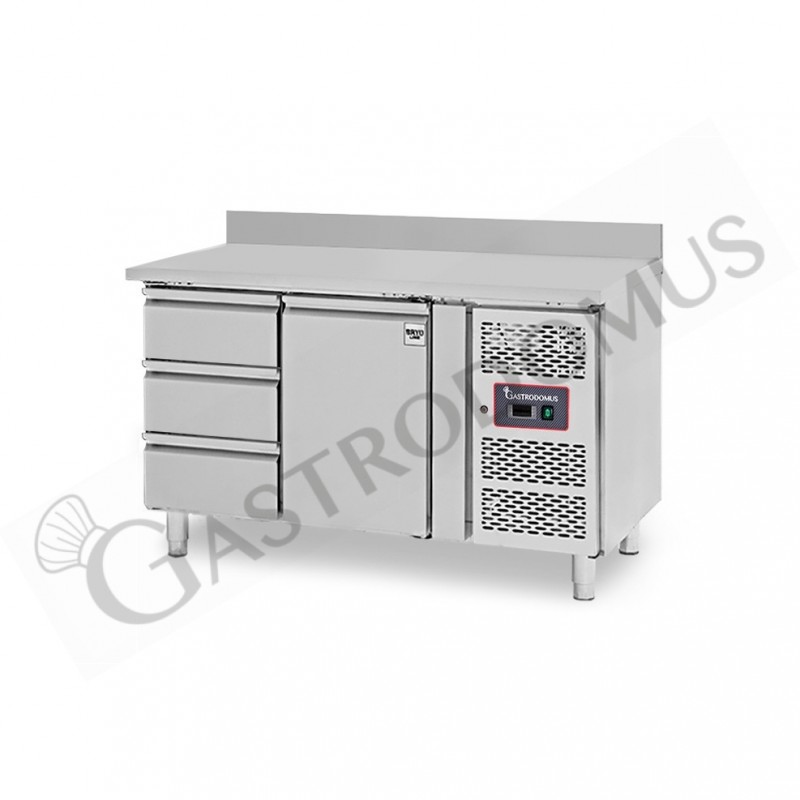 Tavolo Refrigerato 3 cassetti 1 porta 700 mm -2°C/+8°C alzatina