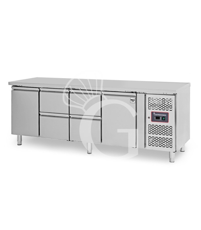 Tavolo Refrigerato 4 cassetti 2 porte 700 mm -2°C/+8°C per Gastronomia
