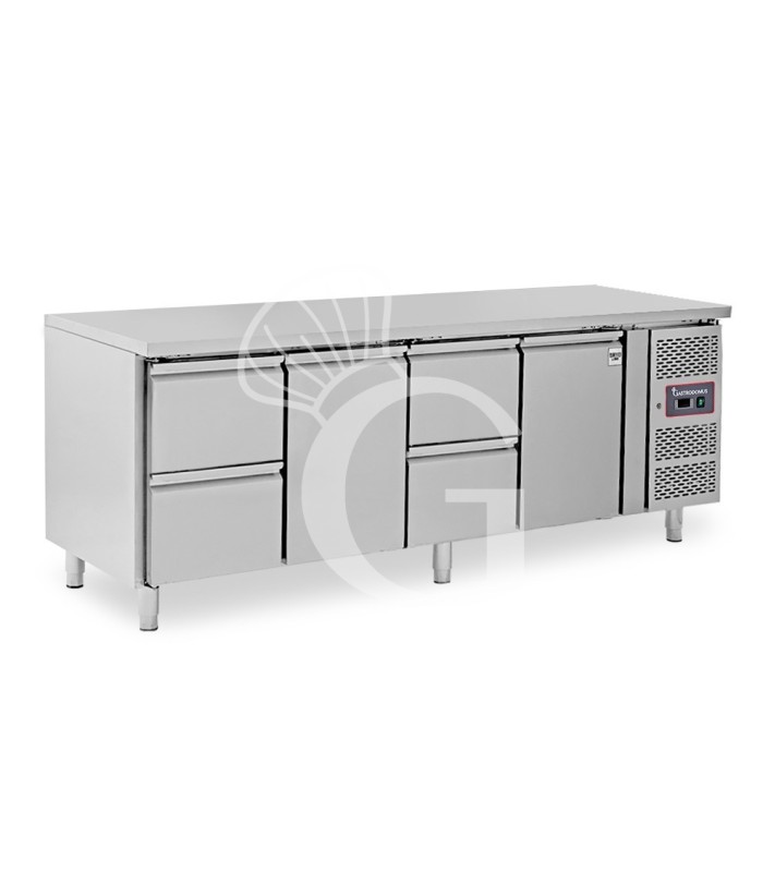 Tavolo Refrigerato 4 cassetti 2 porte 700 mm -2°C/+8°C per Gastronomia