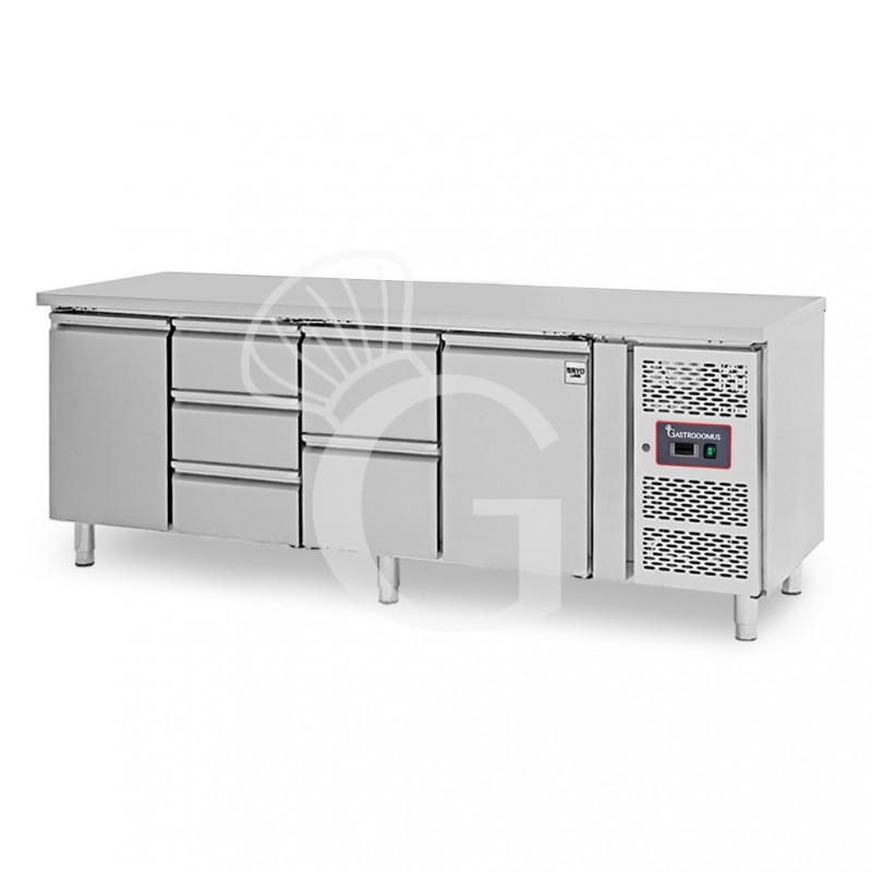 Tavolo Refrigerato 5 cassetti 2 porte 700 mm -2°C/+8°C per Gastronomia