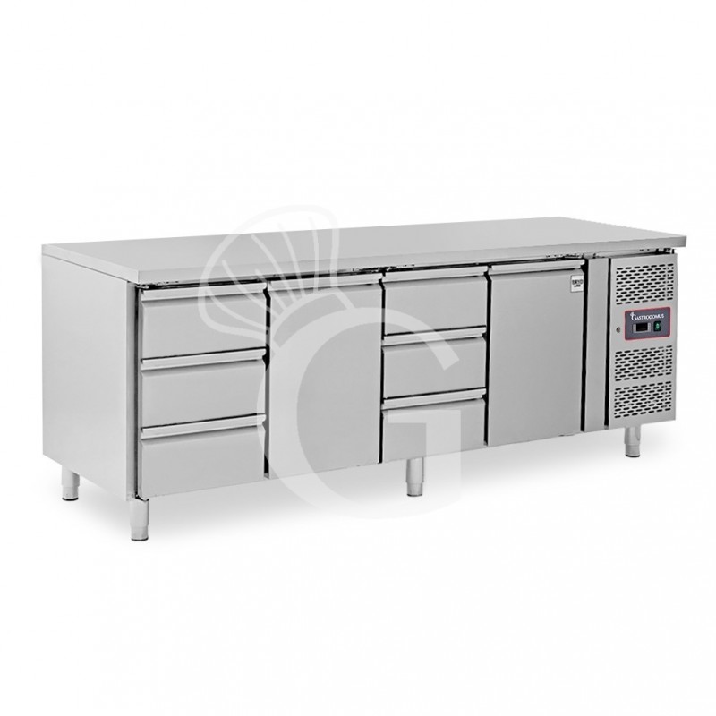 Tavolo Refrigerato 6 cassetti 2 porte 700 mm -2°C/+8°C