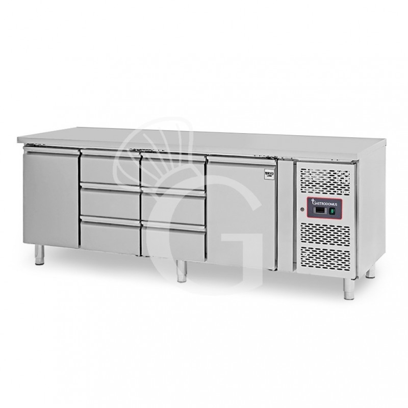 Tavolo Refrigerato 6 cassetti 2 porte 700 mm -2°C/+8°C
