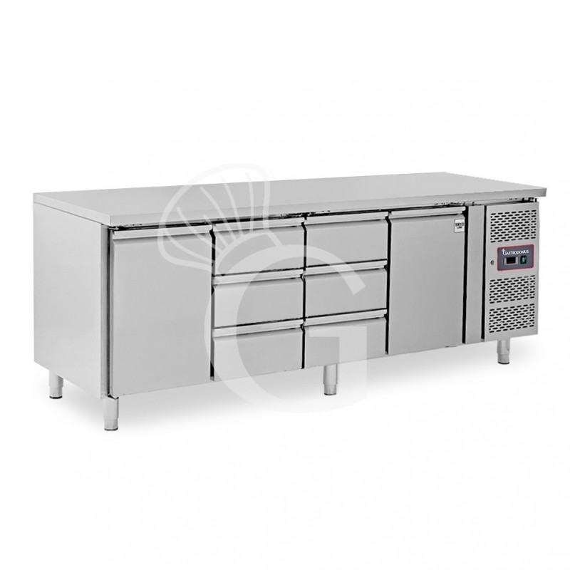 Tavolo Refrigerato 6 cassetti 2 porte 700 mm -2°C/+8°C
