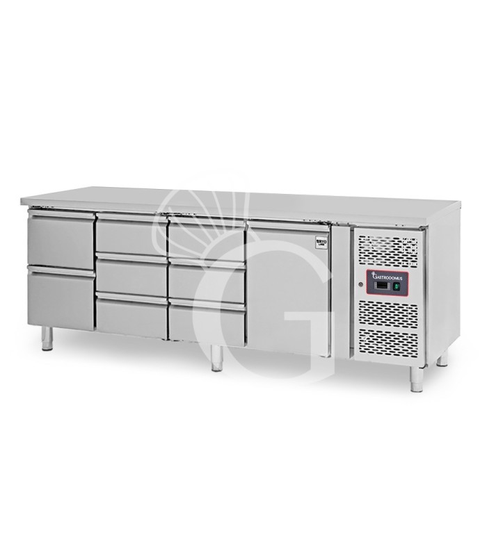Tavolo Refrigerato 8 cassetti 1 porta 700 mm -2°C/+8°C