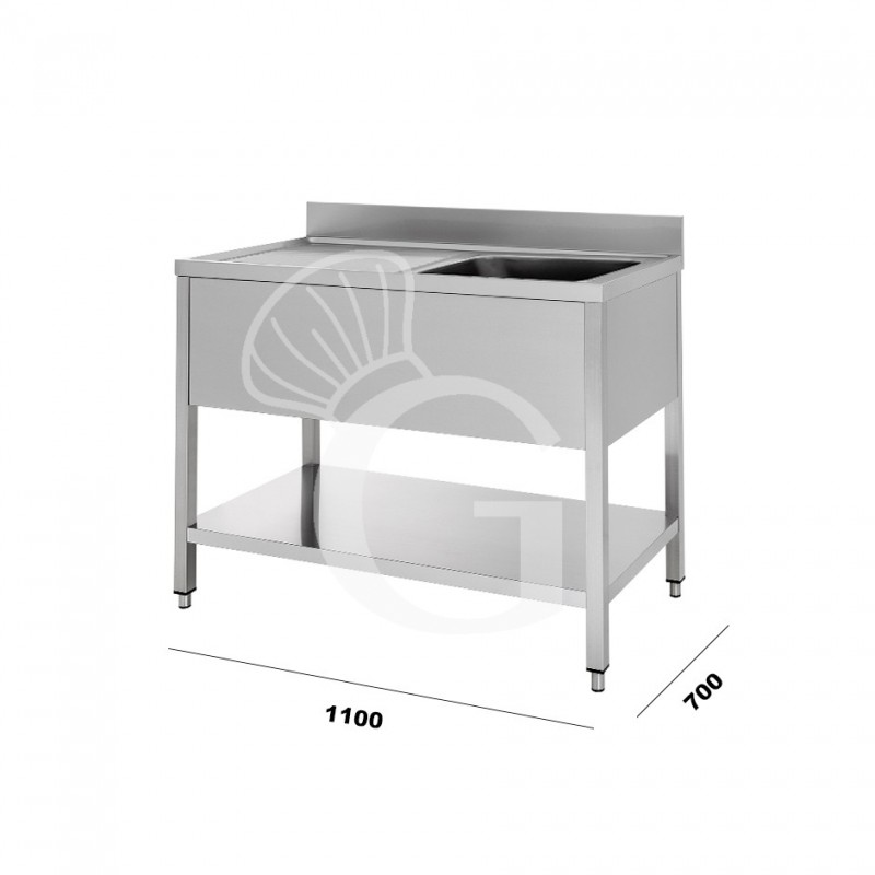 Lavello inox 1 vasca 1 gocciolatoio, mis.1100x700, per cucina