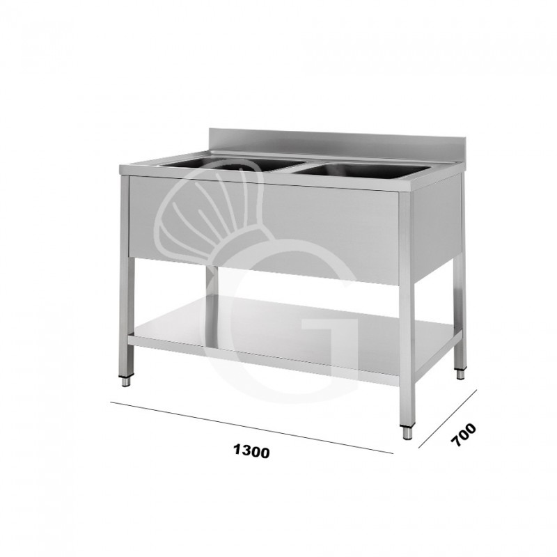 Lavello inox 2 vasche, mis.1300x700, per cucina