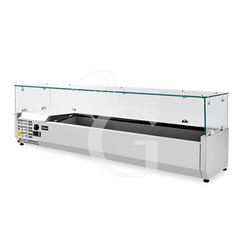 Vetrinetta refrigerata per pizzeria con motore a sinistra L 1200 mm per 5 bacinelle GN1/4