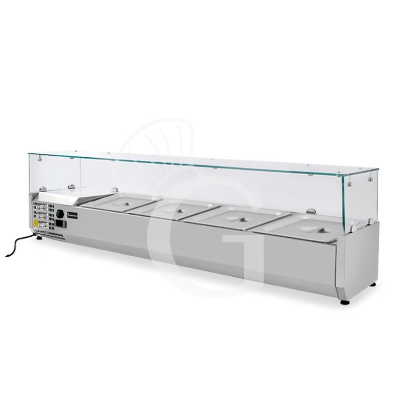 Vetrinetta refrigerata motore a sinistra L 1200 mm per 3 bacinelle GN1/3 + 1 bacinella GN1/2