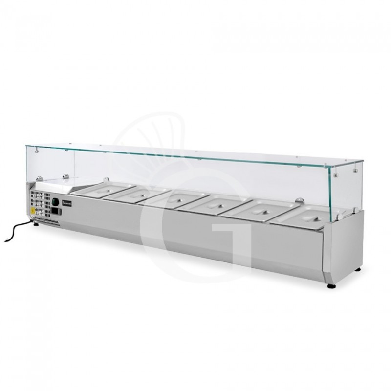 Vetrinetta refrigerata per pizzeria con motore a sinistra L 1400 mm per 6 bacinelle GN1/4