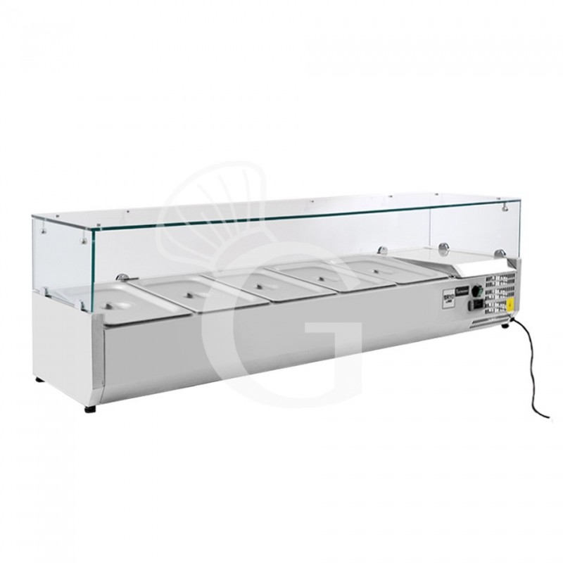 Vetrinetta refrigerata per pizzeria L 1400 mm per 4 bacinelle GN1/3 + 1 bacinella GN1/2