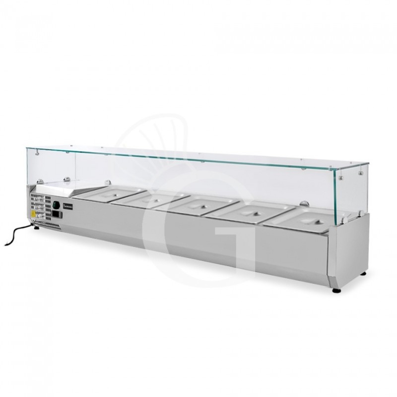 Vetrinetta refrigerata motore sinistra L 1400 mm per 4 bacinelle GN1/3 + 1 bacinella GN1/2