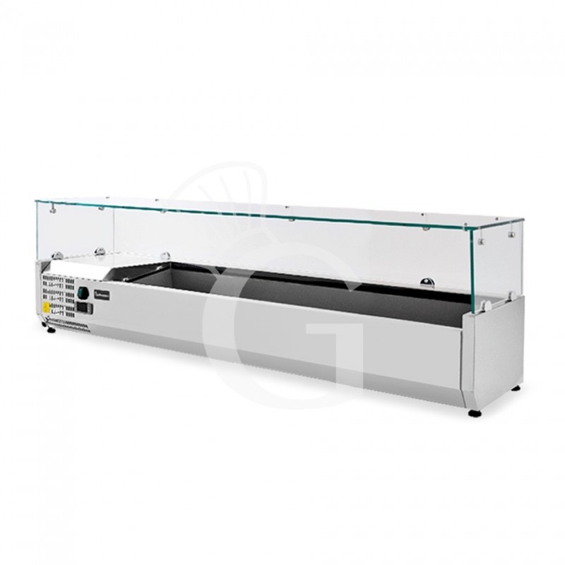 Vetrinetta refrigerata motore sinistra L 1400 mm per 4 bacinelle GN1/3 + 1 bacinella GN1/2