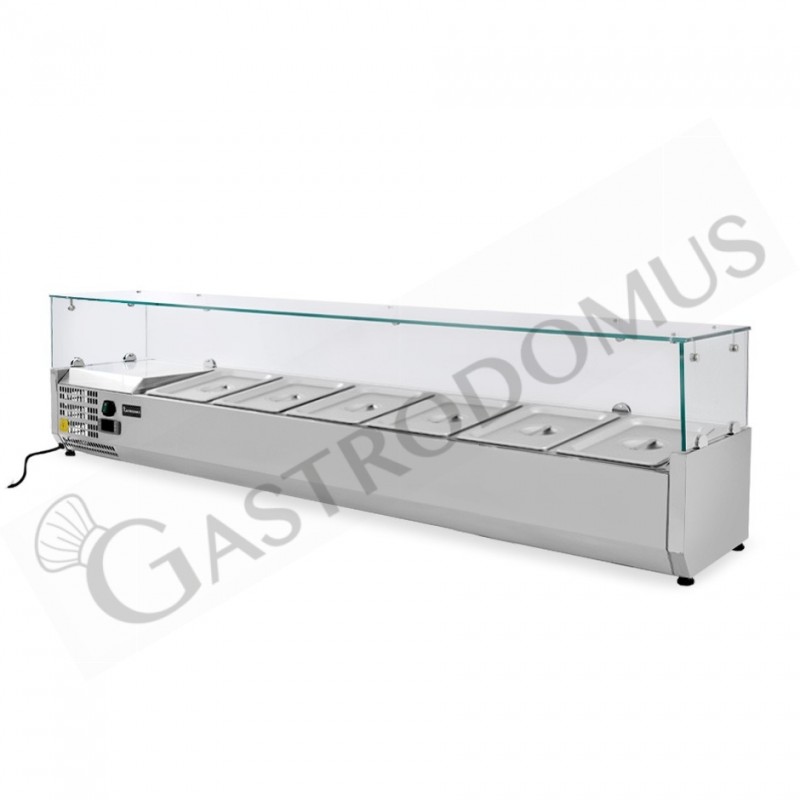 Vetrinetta refrigerata motore a sinistra L 1500 mm per 5 bacinelle GN1/3 + 1 bacinella GN1/2