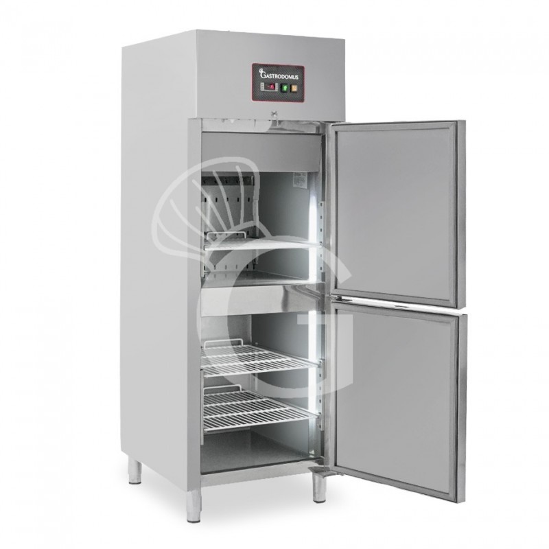 Armadio Refrigerato Ventilato doppia temperatura 2 porte +2°/+8°C e -18°/-22°C capacità 237+237 LT-porte aperte