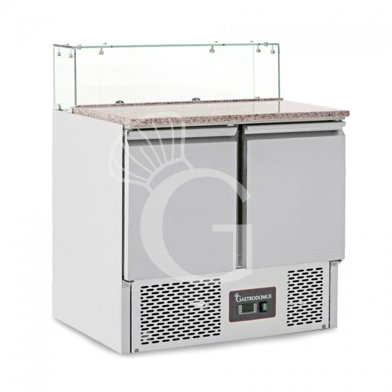 Saladette refrigerata 2 porte temperatura +2°C/+8°C, vetro, piano in granito