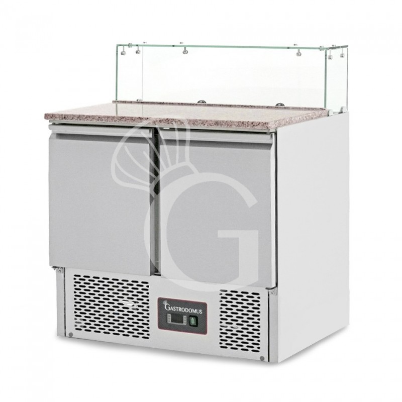 Saladette refrigerata 2 porte temperatura +2°C/+8°C, vetro, piano in granito