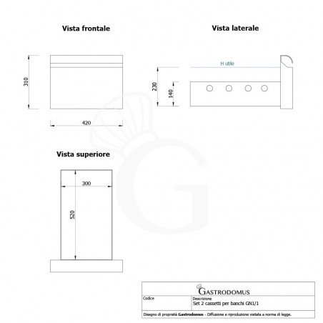 Tavolo Refrigerato 4 cassetti 2 porte 700 mm -2°C/+8°C per Gastronomia - vista frontale e laterale Tavolo Refrigerato 4 cassetti 2 porte 700 mm -2°C/+8°C per Gastronomia - vista frontale e laterale