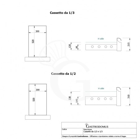 Tavolo Refrigerato 5 cassetti 2 porte 700 mm -2°C/+8°C - Vista frontale e laterale Tavolo Refrigerato 5 cassetti 2 porte 700 mm -2°C/+8°C - Vista frontale e laterale