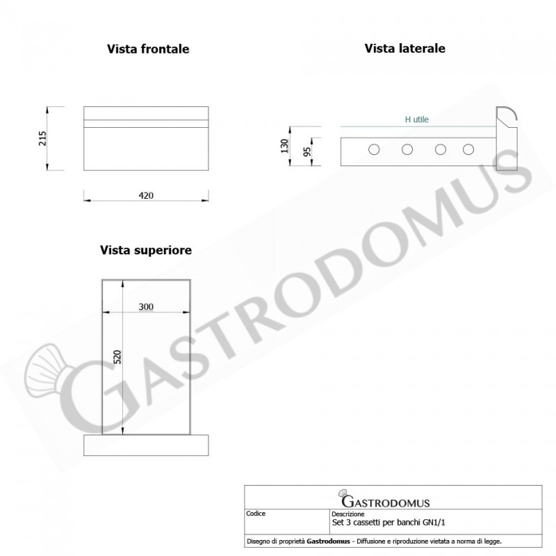 Tavolo Refrigerato 6 cassetti 2 porte 700 mm -2°C/+8°C alzatina - Vista frontale e laterale