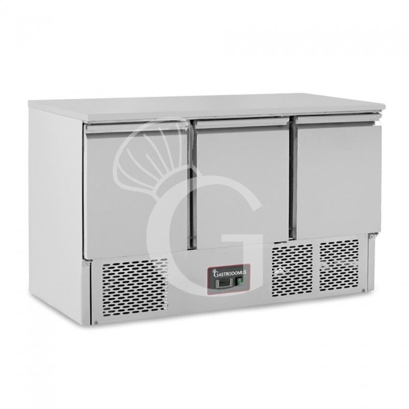 Saladette refrigerata 3 porte, temperatura +2°C/+8°C, piano in inox