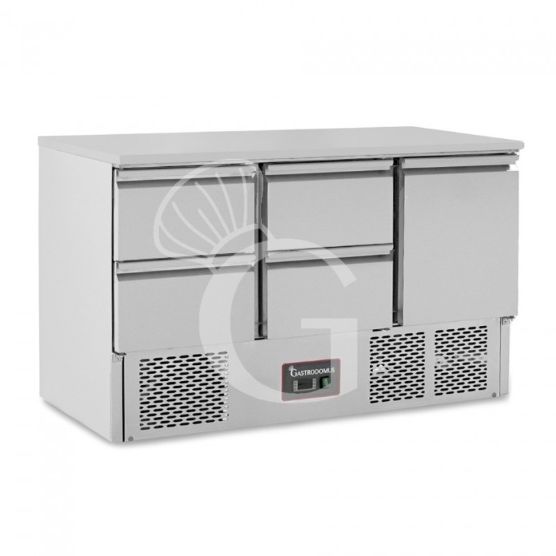 Saladette refrigerata 1 porta e 4 cassetti, temperatura +2°C/+8°C, piano in inox