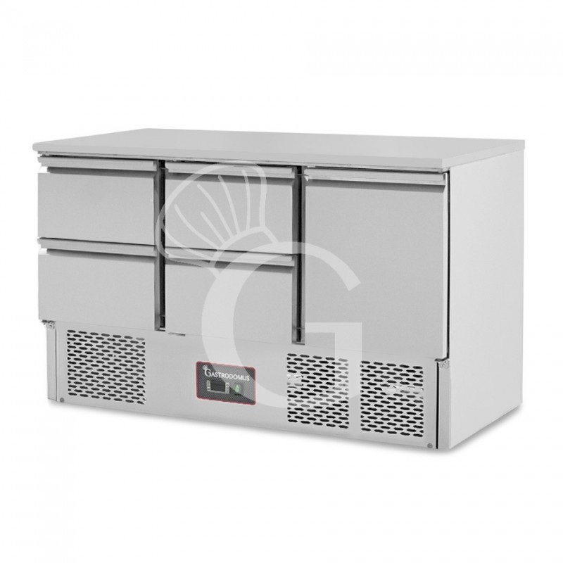 Saladette refrigerata 1 porta e 4 cassetti, temperatura +2°C/+8°C, piano in inox