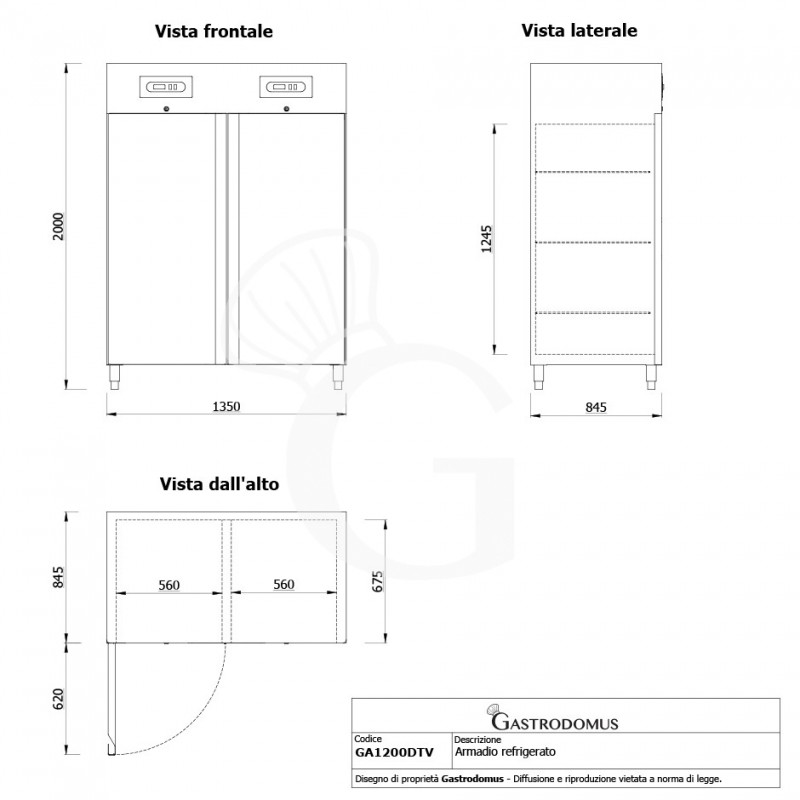 Armadio Refrigerato Ventilato doppia temperatura 2 porte -2°/+8°C e -18°/-22°C 475 + 475 LT - Vista frontale e laterale