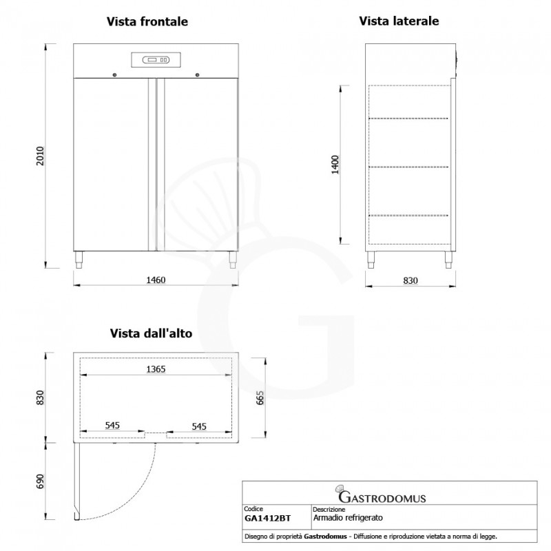 Armadio Congelatore Ventilato 2 porte -18/-22°C 1333 LT full optional classe energetica D - vista frontale e laterale