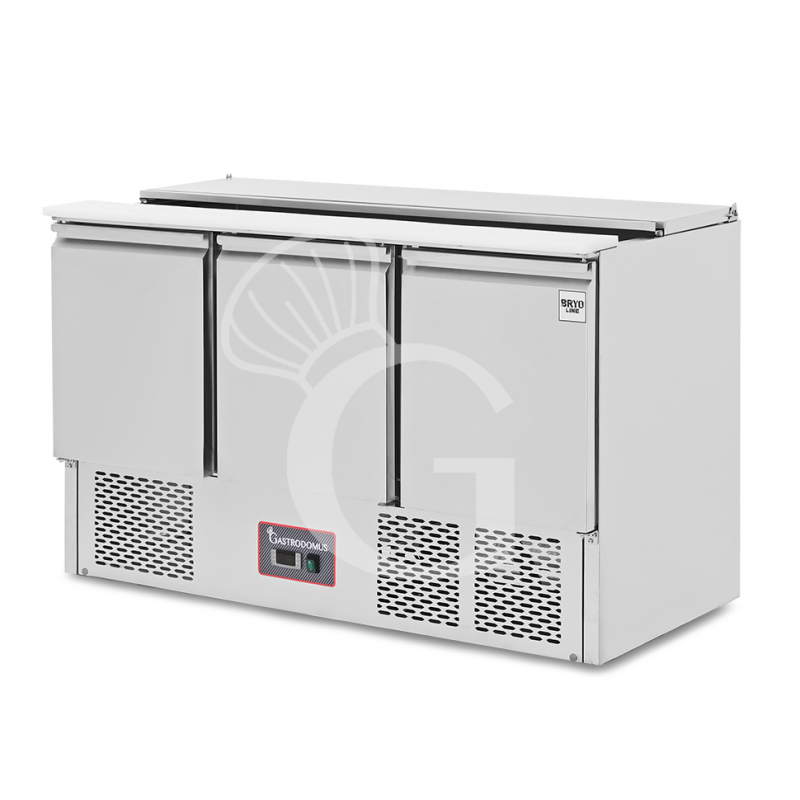Saladette refrigerata 3 porte, temperatura +2°C/+8°C, coperchio in acciaio inox