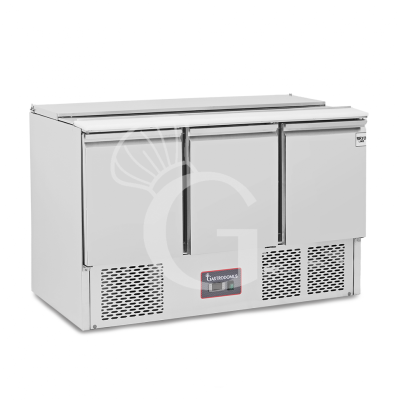 Saladette refrigerata 3 porte, temperatura +2°C/+8°C, coperchio in acciaio inox