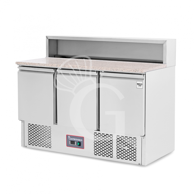 Saladette refrigerata 3 porte, temperatura +2°C/+ 8°C, piano in granito